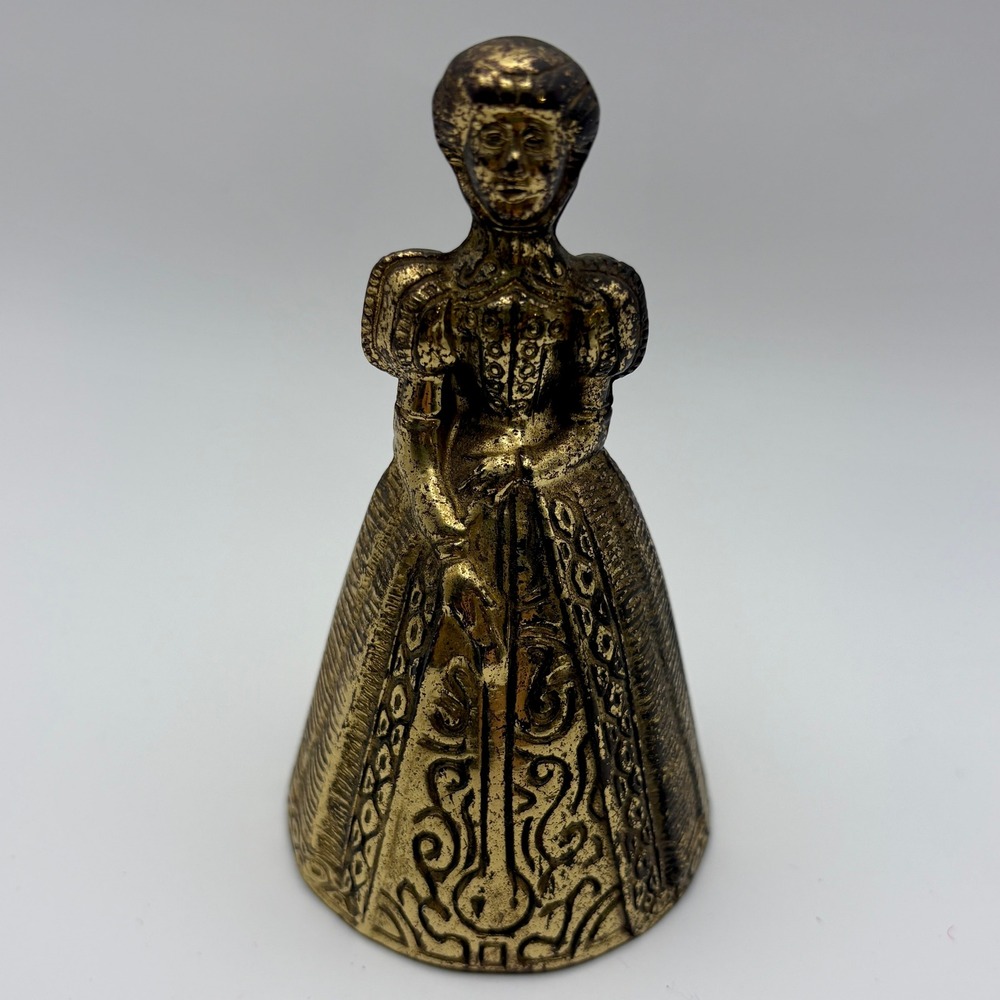 Vtg Elizabethan Crinoline Lady Brass Bell England Figurine Hand Bell Collectible